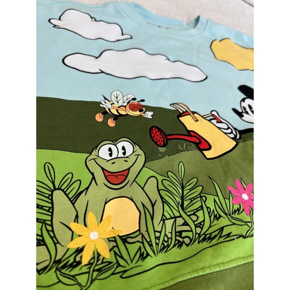 Disney Parks Mickey & Spike Garden Cropped Sweatshirt Retro Flowers Sz L *TG7 - Picture 4 of 13